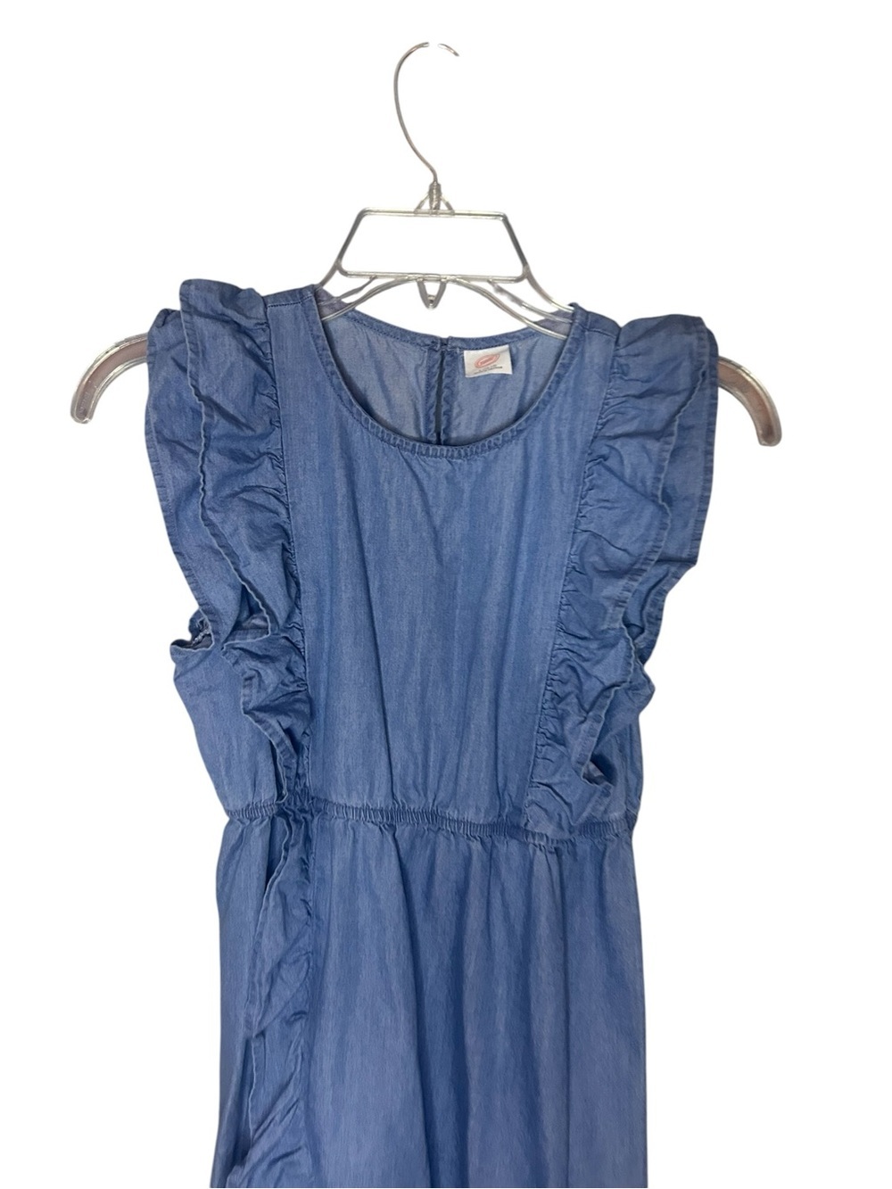 Wonder Nation Girls Chambray Ruffle Dress Size Large 10-12 Blue Sleeveless - Picture 11 of 12